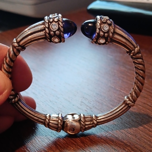 Silver Toned Deep Purple Glass Capped Rhinestone Bracelet - Picture 3 of 7